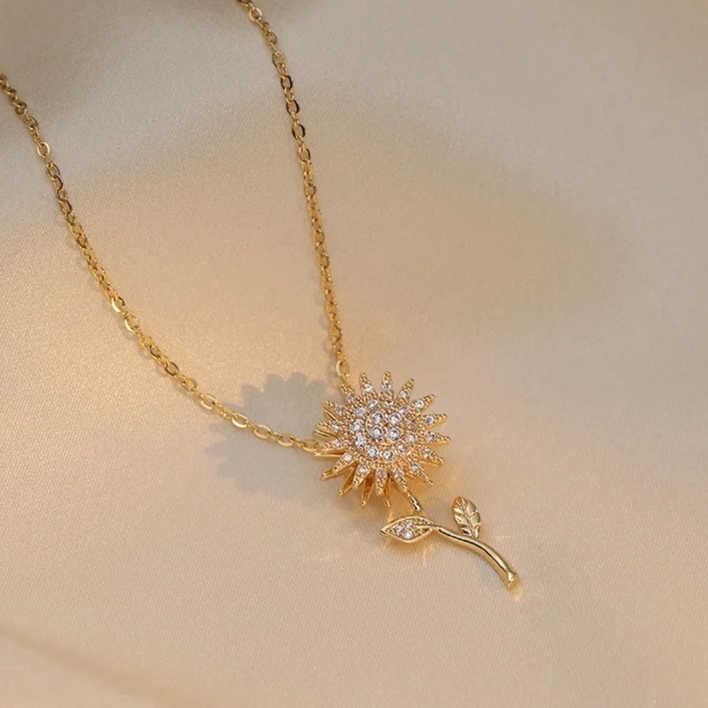 18K Gold Fidget Spinner Sunflower Gemstone Necklace With Diamonds - Picture 4 of 6